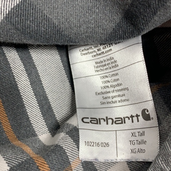 Men’s Carhartt Gray White Gold Plaid Heavy Cotton Button Down Shirt Size XL Tall - Picture 6 of 6